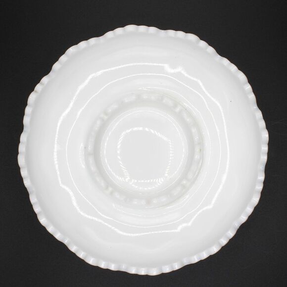 Vintage Fenton Milk Glass Chip & Dip Hobnail Pattern 8" Round Scalloped Edge - Picture 3 of 8